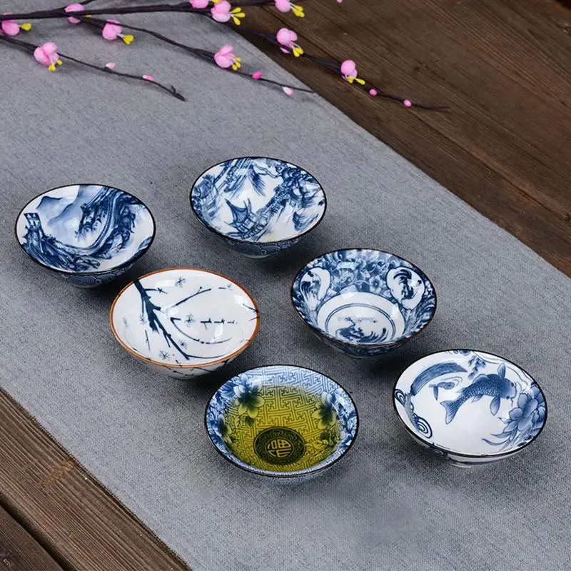 Drinkware Chinese Kung Fu Tea Set Teacup cups Handpainted Blue and white Ceramic Porcelain for puer Oolong Tea