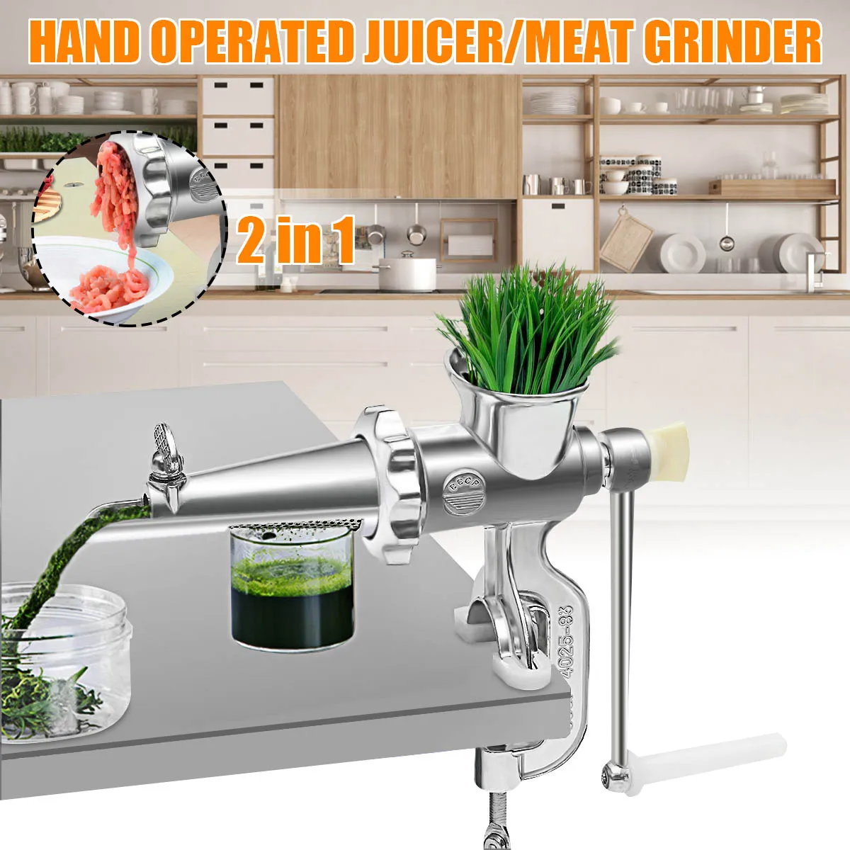 2 In 1 Household Hand Operated Juicer Food Meat Grinder Manual Juice