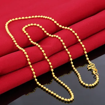 

Hot Sale Concise Necklace Top Quality Brass No Fade Vietnam Alluvial Gold Round Beads Necklace