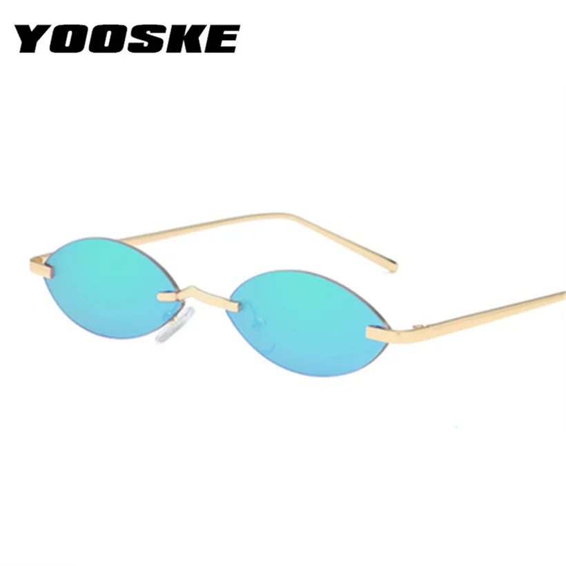 

YOOSKE Men Oval Cat Eye Sunglasses Women 90S Sunglass Brand Designer Vintage Small Rimless Sun Glasses Skinny Cateye Eyewear