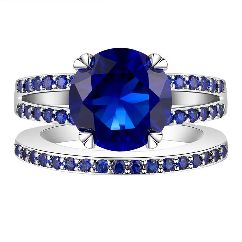 

Couple Zircon Ring Fashionable Simple Beauty Casual Trendy Style Copper Alloy Blue Solid Color Zircon Ring For Women Men Newly