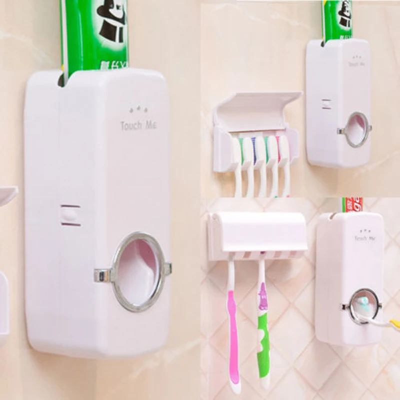 

Brand New Style Automatic Toothpaste Dispenser + 5 Toothbrush Holder Stand Wall Mounted Bathroom Self-extrusion Toothpaste