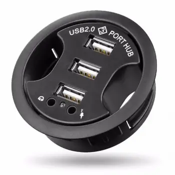 

Office Computer Desk Round Hole USB Splitter 3 USB Hubs Converter Laptop/PC/ Expansion Interface Audio Port Plug play