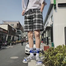 Мужская верхняя одежда шорты летние новые свободные дикие ретро клетчатые шорты красивый прямой личности Повседневная Молодежная мужская одежда
