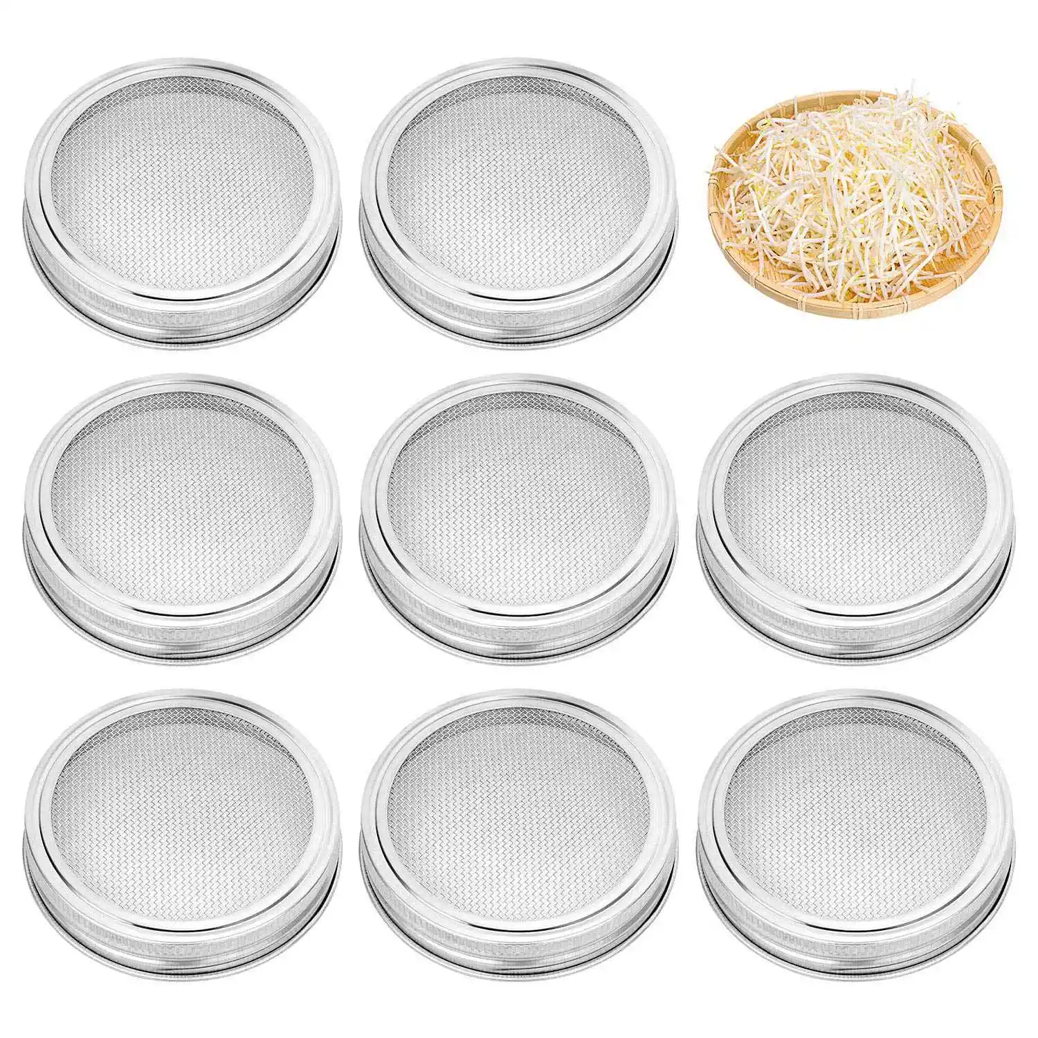 

Promotion! 8 Pack Sprouting Jar Lid Kit Stainless Steel For Wide Mouth Mason Jars,Strainer Screen For Canning Jars And Seed Sp