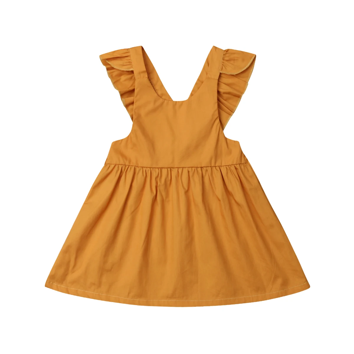 

Baby Girls Infant Kids Solid Criss-Cross Button Ruffles Summer Dress Princess Party Wedding Tutu Dresses