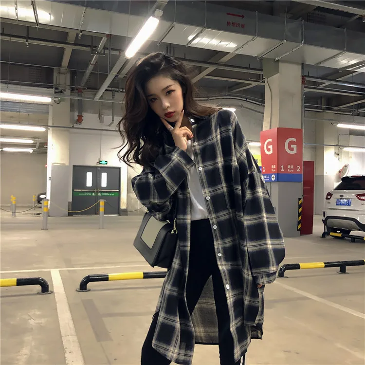 

plaid oversize grid loose Casual Loose Women Shirts 2019 new Autumn New Fashion Plus Size Blouse Shirt Women Tops Streetwear