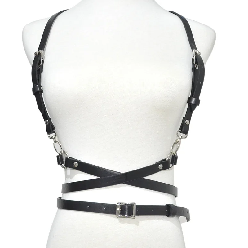 

2019 Punk Style Goth Black PU Leather Harness Belts for Women Body Bondage Belt Cage Sculpting Leather Waist Belt Chest Belts