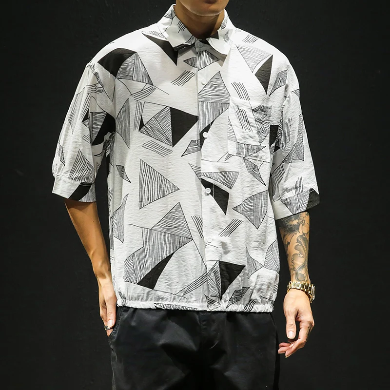 Новые летние рубашки Для мужчин мода печатных Повседневное рубашка с короткими рукавами человек уличная тренд диких свободные гавайская