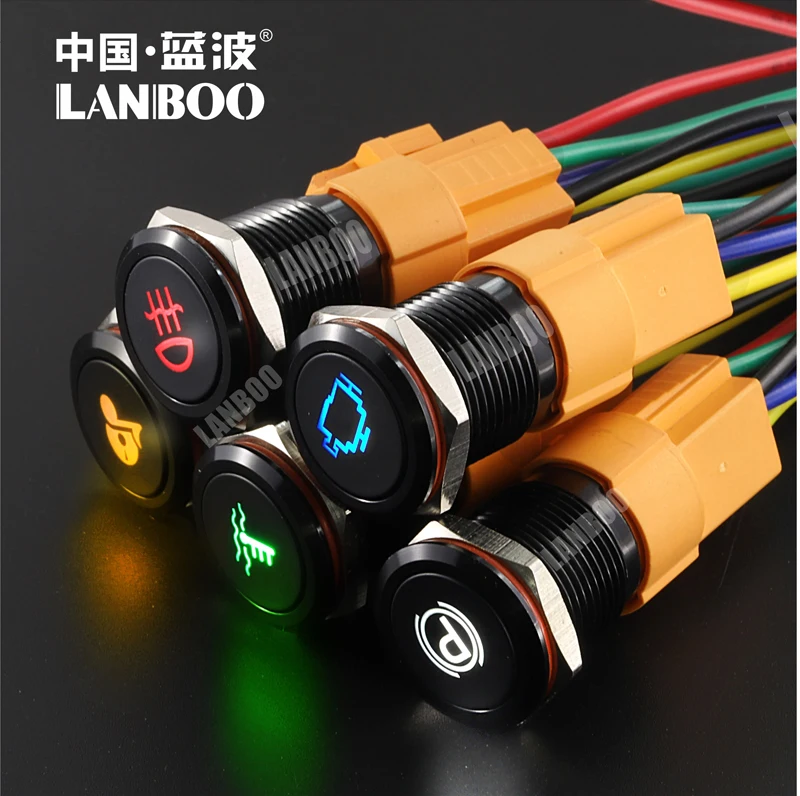 LANBOO на заказ значок Водонепроницаемый 3V 24V 110V 220V металлический кнопочный