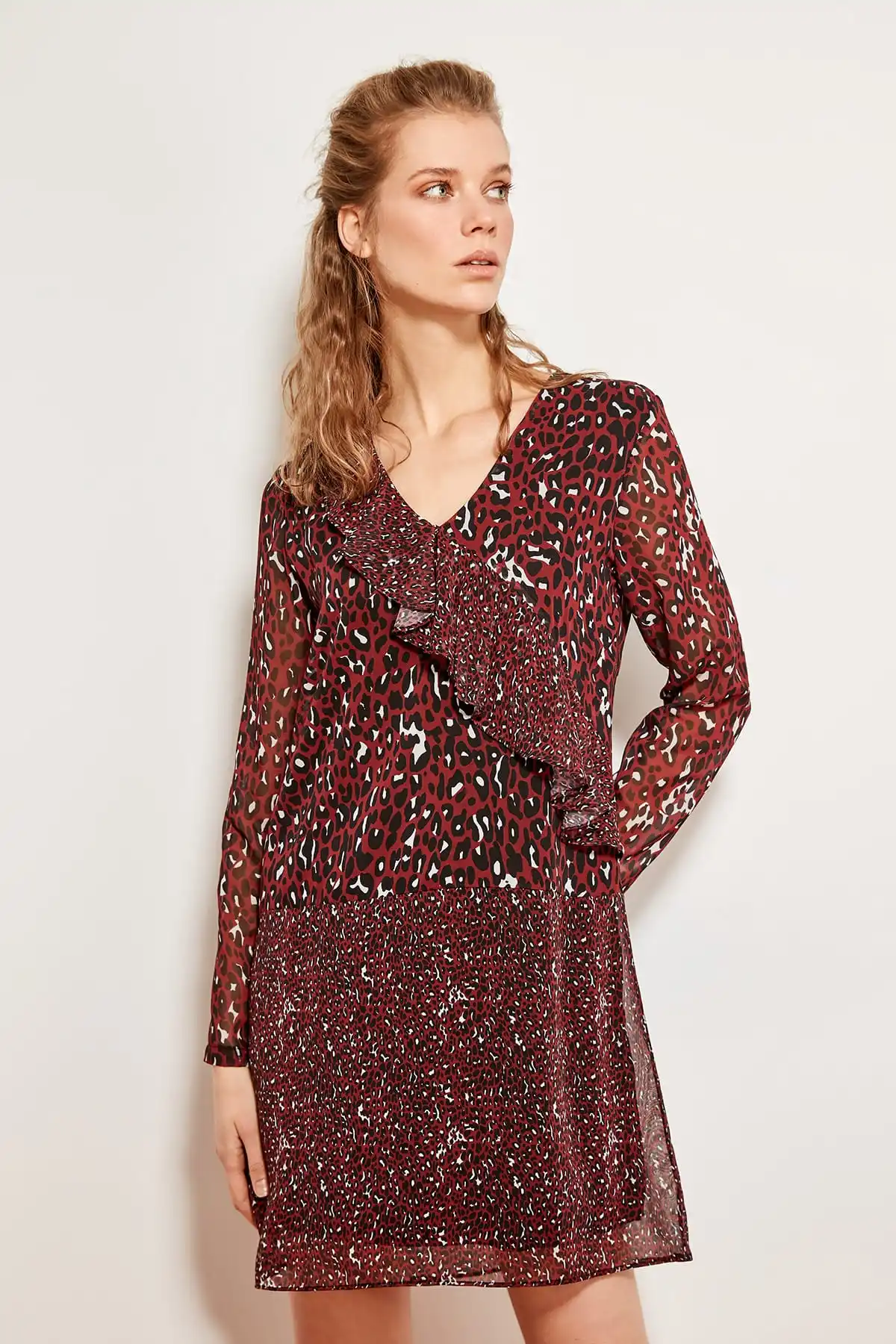 Trendyol Бордо леопардовый рисунок платье TOFSS19AP0017|Платья| |