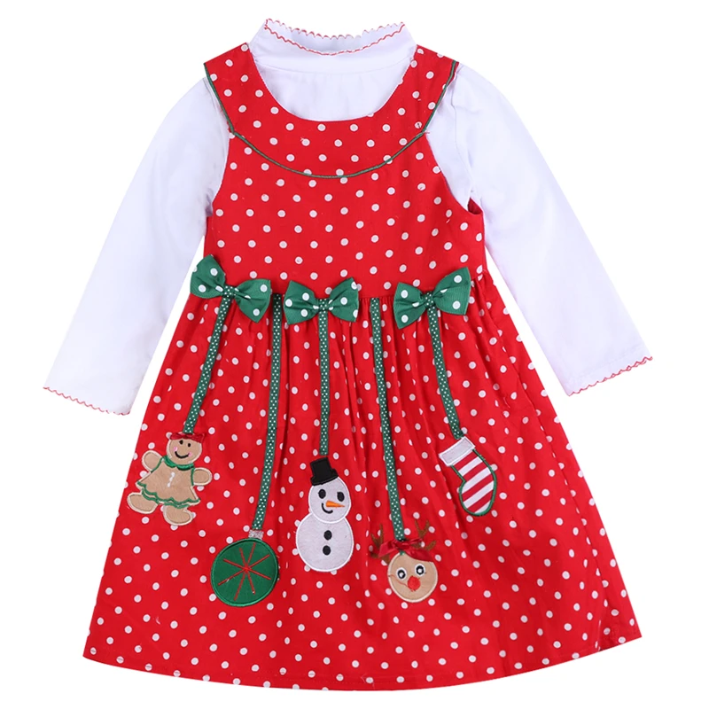 

CANIS 2019 New Autumn Winter For Girls Christmas New Year Clothes Kid Long Sleeve Christmas Man Dot Dress children's 2pcs