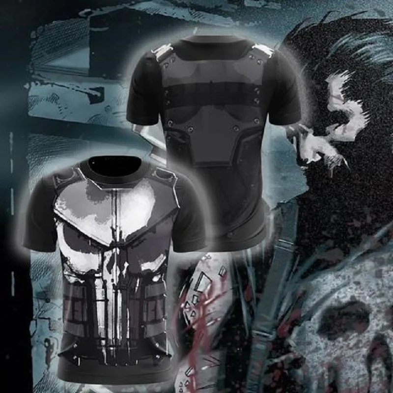 

Hot Sale 3D Printed Marvel Punisher Skull T-shirt Men Summer Fashion Short Sleeve Tshirt G ym Compression Men T Shirt Tops&Tees