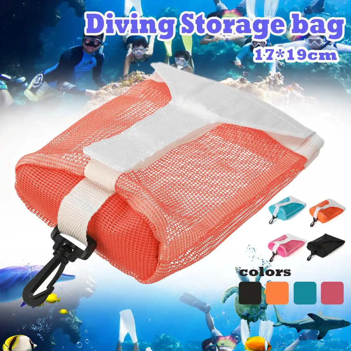 

Scuba Diving Reel Bolt Snap & SMB Safety Marker Buoy Mesh Gear Bag Equipment Holder Carry Pouch