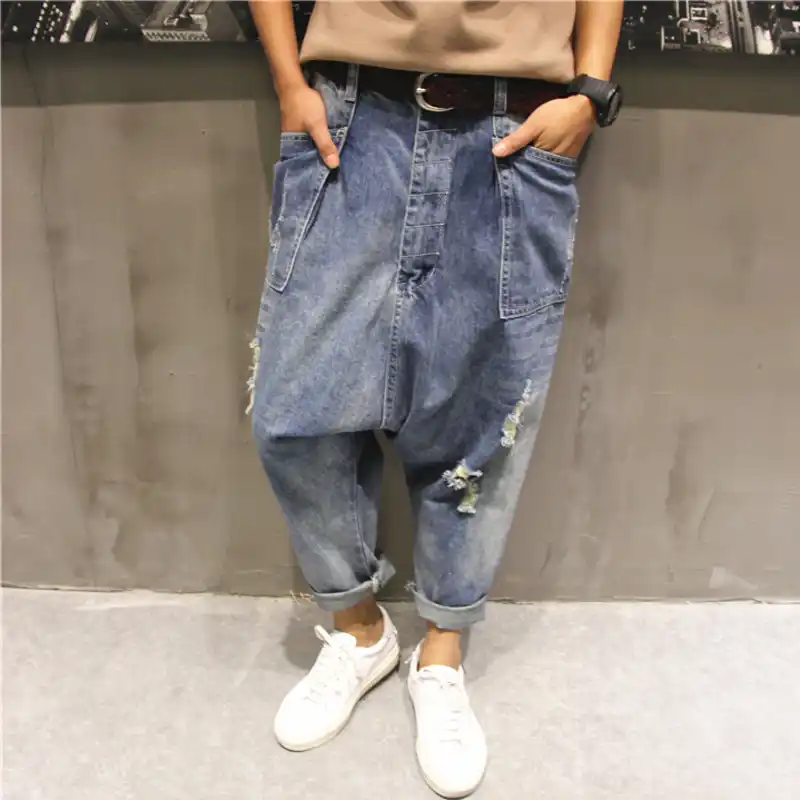 Men/'s Loose Fit SkateBoarding Street Drop Crotch Harem Pants Hip Hop Saggy New L