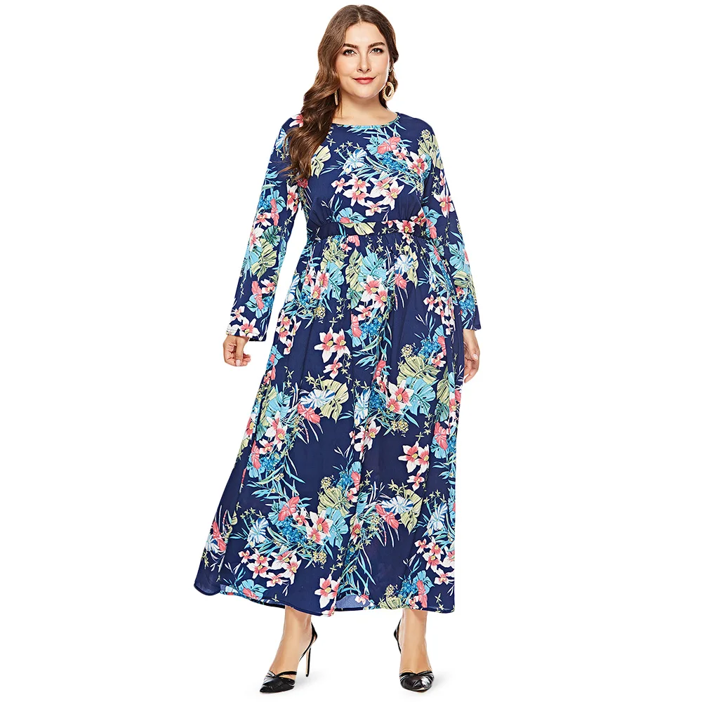 Women-Plus-Size-Spring-Fall-Floral-Print-Maxi-Dress-Straight-Boho-Beach ...