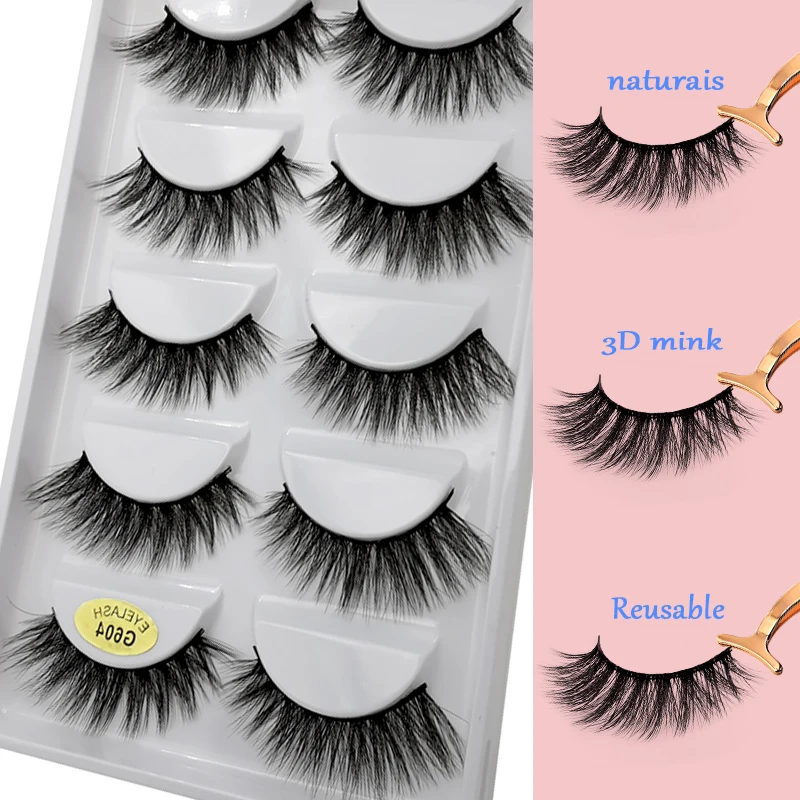 

Mink EyeLashes Natural 13MM Full Strip False EyeLashes 5 Paris False Lashes Crisscross G604 Dramatic Tapered 3D Mink Hair Lashes