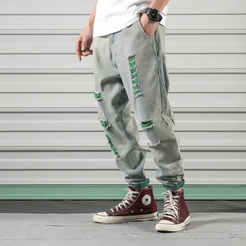 

Spring New Jeans Men Fashion Retro Casual Torn Holes Denim Pants Man Streetwear Hip Hop Loose Cowboy Trousers Male Clothes