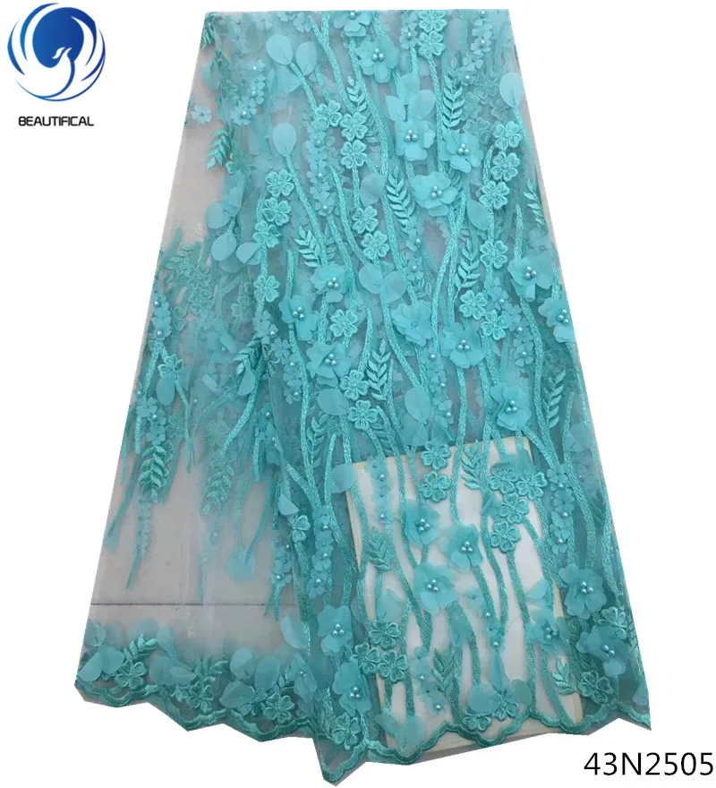 

Beautifical french lace beaded lace fabric 3d lace embroidered fabric bridal flowers fabric quality 2019 fashion 5yards 43N25
