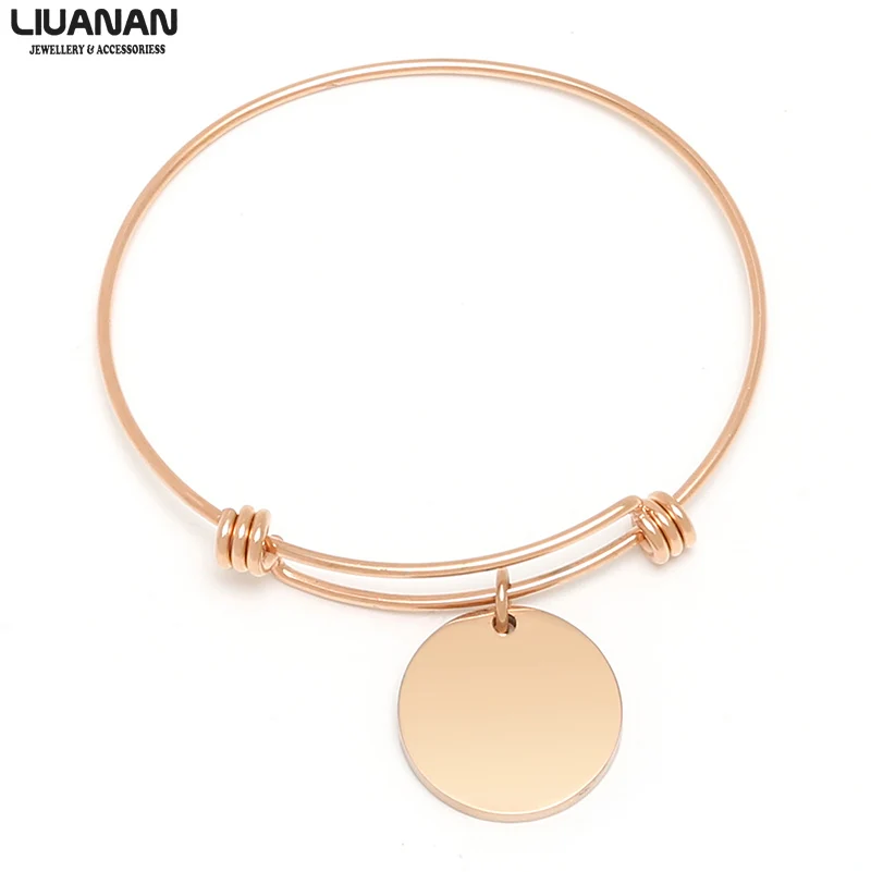 

Personalized Bracelet Custom Laser Stainless Steel Bracelets for Women Adjustable Round Charm Bracelet Bangle Gift Jewelry