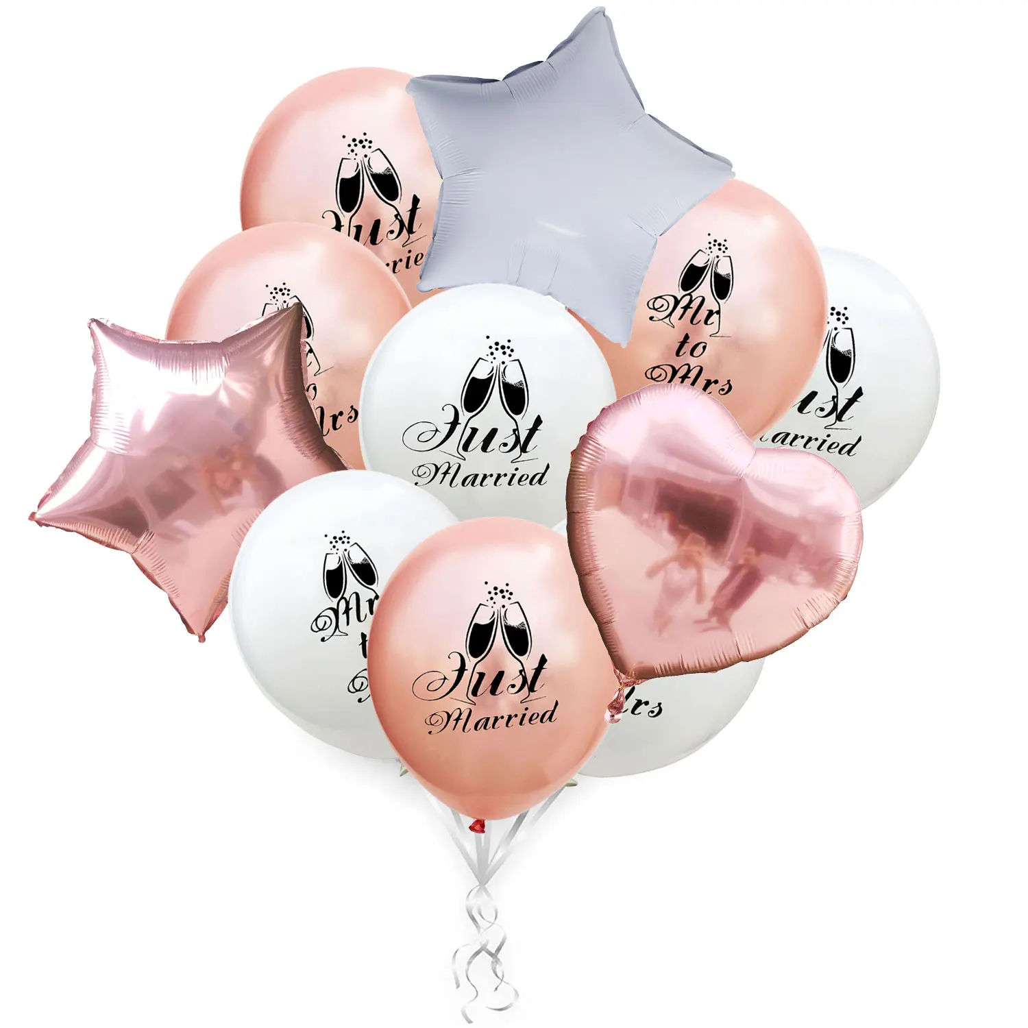 

AMAWILL Rose Gold Letter Balloons MR To MRS Star Just Married Heart Foil Balloon Wedding Anniversary Party Decoration Supplies