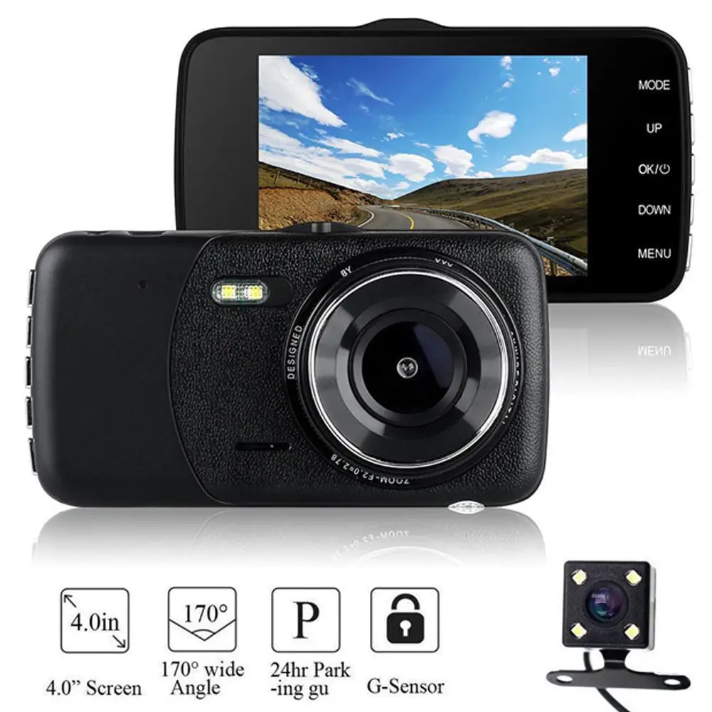 

170° Dual Lens Car Dash Cam Front Rear Camera Dashboard DVR Recorder 4in IPS HD 1080P Night Vision G-Sensor Parking Monitor r20