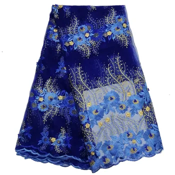 

High quality Nigerian lace fabrics embroidered tulle french lace gold beaded fabric African lace fabric 5 yards/ Free shipping