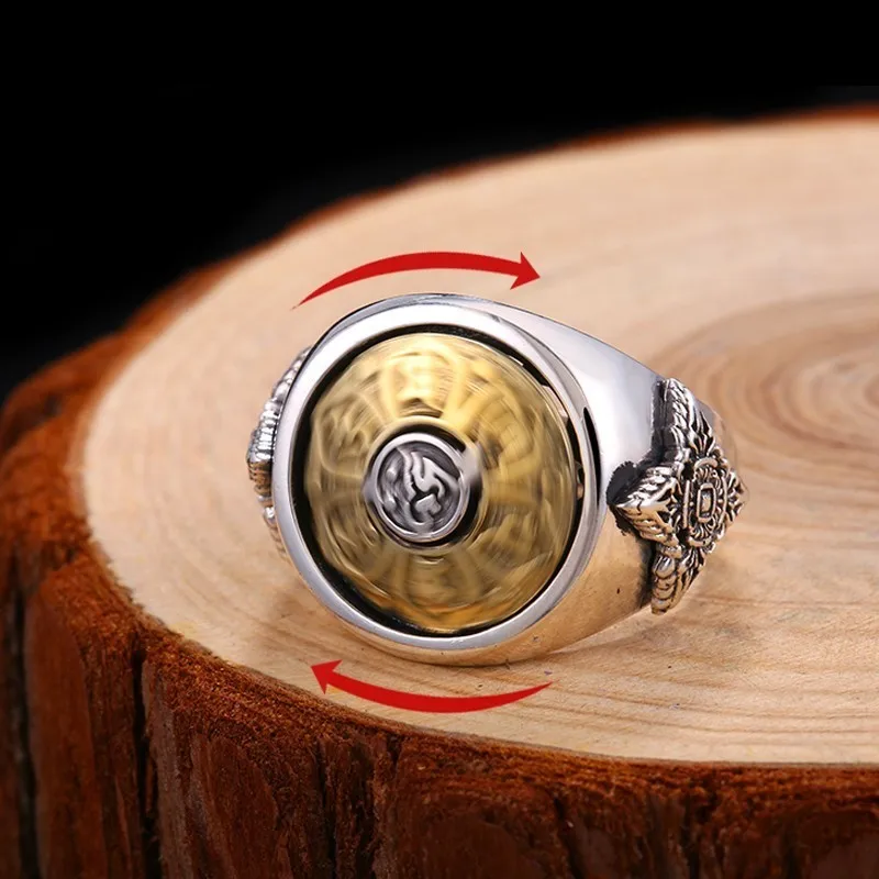 ZABRA, 925 пробы, Серебряное вращающееся кольцо для мужчин и женщин, открытый размер, 2 варианта, Будда, шесть слов, перстень, винтажное рок ювелирное изделие