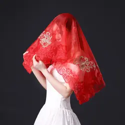 Новый китайский красный хиджаб невесты свадебные кружева, вышивка блестящая вуаль Для женщин костюм головной убор для фотографии покрывал