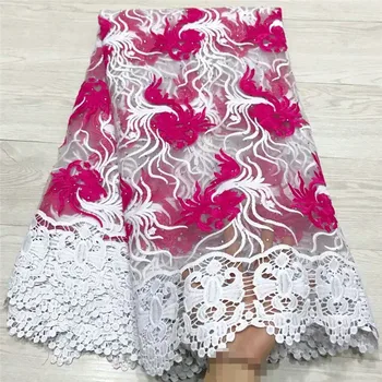 

Newest white color French Dress Fabric with beautiful embroidered pattern with stones AF52 Free Shipping Tulle Lace Fabric