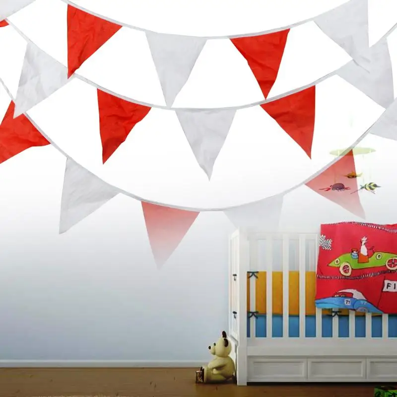 

12 Flags White Red Cotton Flag Banner Pennant Wedding/Birthday Party Decor