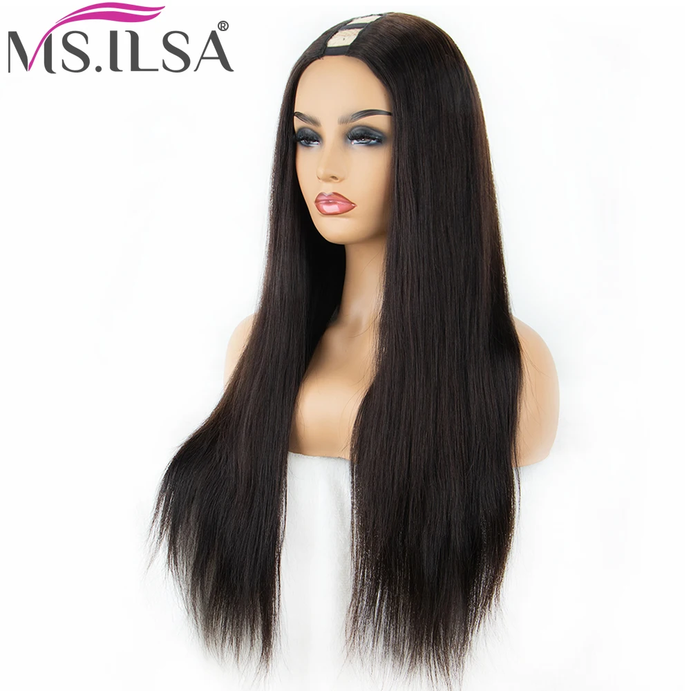 Online 250% Kerapatan Lurus U Bagian Wig Rambut Manusia Wig untuk WANITA HITAM Bagian Tengah Brasil Remy Har Wig Penuh End MS. ILSA