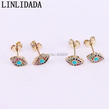 10 пар золото цвет Micro Pave CZ Циркон глаз серьги гвоздики для женщин/обувь девочек ювелирные изделия подарок
