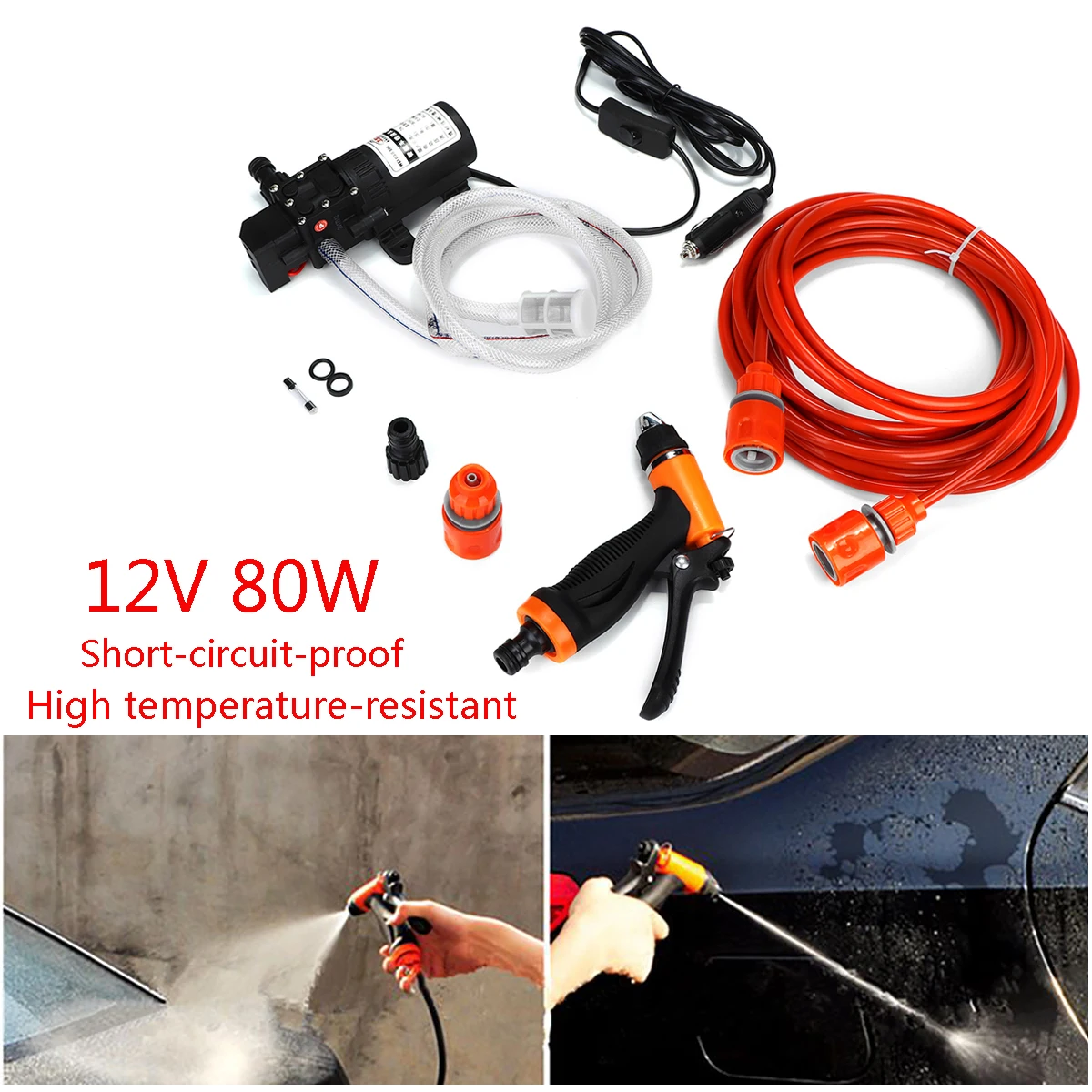 

High Pressure Washer Auto Wash Pump Kit 12V 80W 160PSI w/ Car Cigarette Charger for Watering Flowers Car/ Ship Lightweight