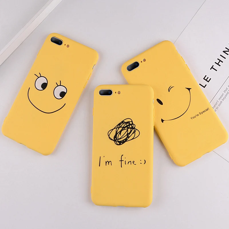 

Ottwn Cover For iPhone 6 7 8 Plus X XR XS Max Cartoon Smile Face Letter Case For iPhone 6 6S Plus Soft Silicon Back Cover Coque