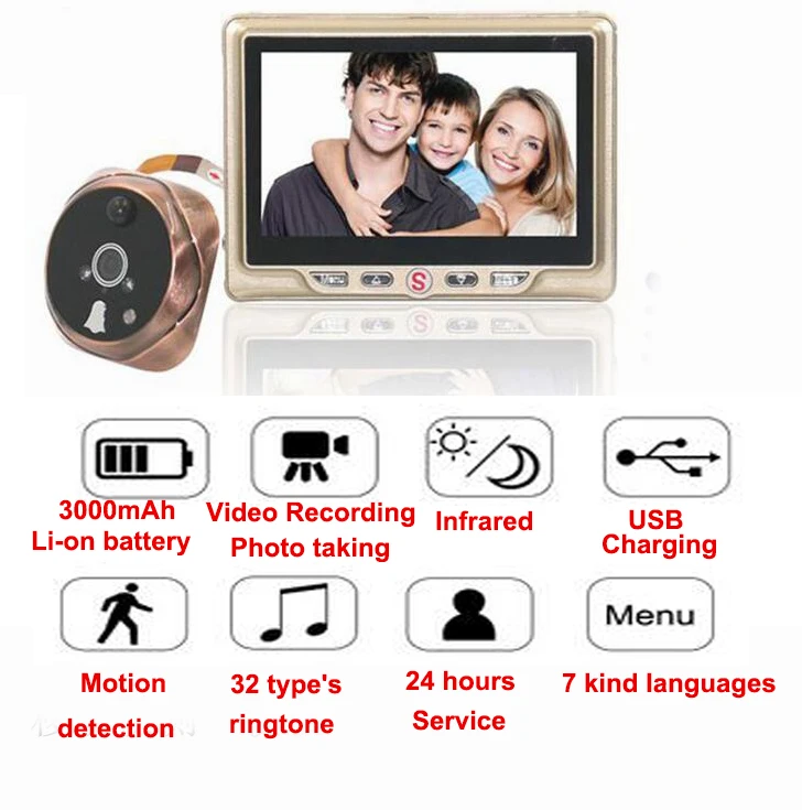 

4.3' LCD Door Viewer Peephole Camera with PIR Motion Detect Video Recording Camera IR Night Vision Digital