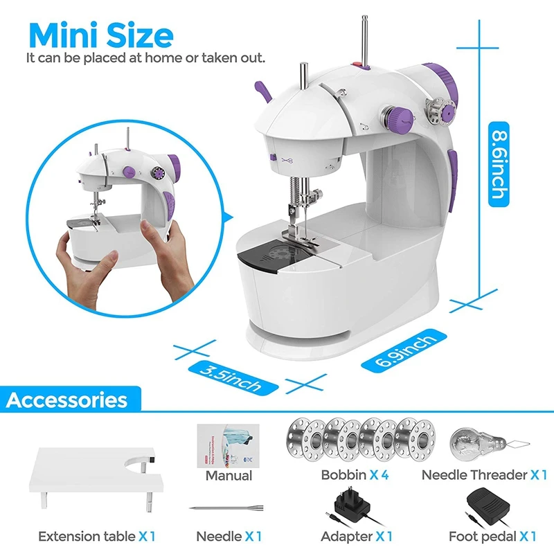 Мини-швейная машина с Рабочая поверхность, обновленная версия портативный мини-автомобиль швейная машинка для дома США штекер