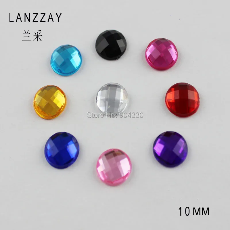 

Free Shipping LANZZAY 200pcs 10MM Round Flat Back Rhinestone Square Facets Acrylic Diamond DIY Jewelry Garment Craft Decoration