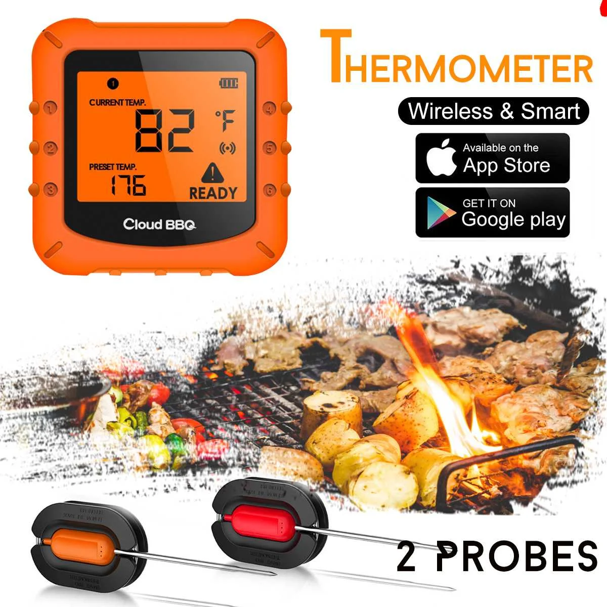 

100m bluetooth Wireless Meat digital Thermometer 2 Probes meat food Cooking BBQ Oven Grills Party Fun