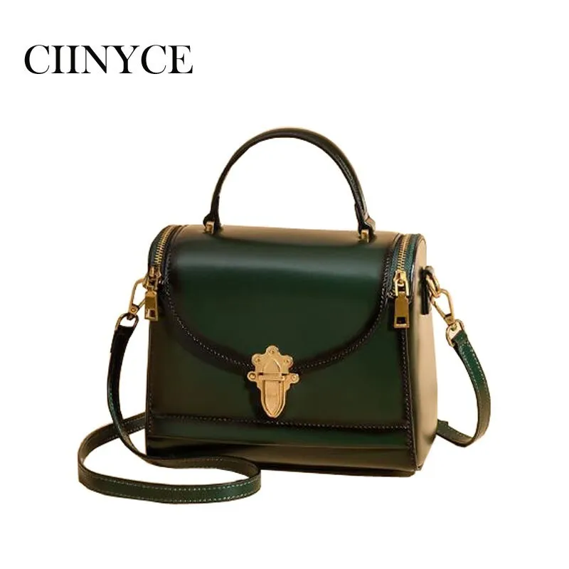 

Cowhide Package 2019 New Solid Oblique Doctor Handbag Women's Ancient Small Retro Totes Covers Cow Leather Crossody shoulder Bag