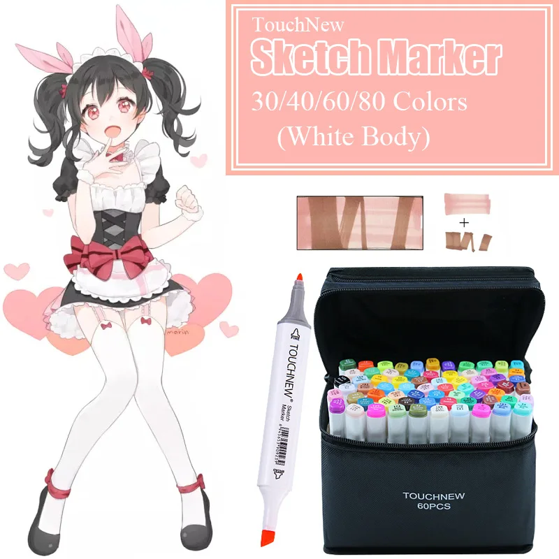 

TouchNew 30/40/60/80 Colors White Art Markers Set Dual Head Alcoholic Oily based Markers Brush Pen For Draw Animation Design
