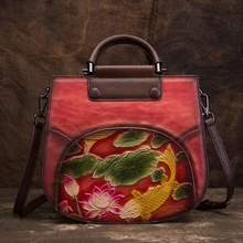 Высокое качество, Воловья кожа, сумка-мессенджер, натуральная кожа, женская сумка-тоут, сумки на плечо, рисунок в виде рыбьего лотоса, Национальный стиль, женская сумка с верхней ручкой