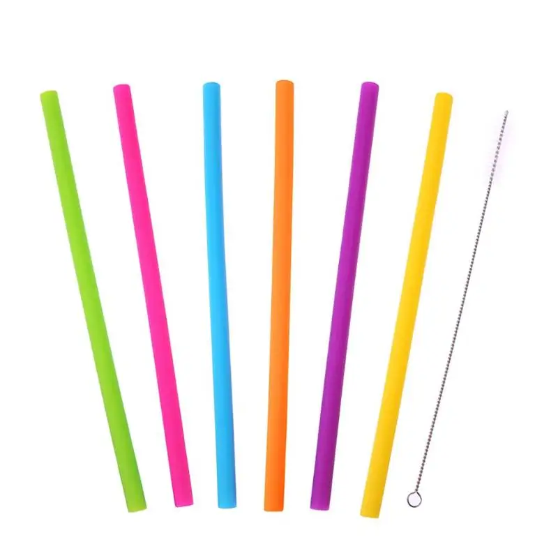 

2pcs Reusable Silicone Drinking Straws with Brushes for Bar Party Kitchen Silicone Straw Foldable Straight Drinking Straws for B