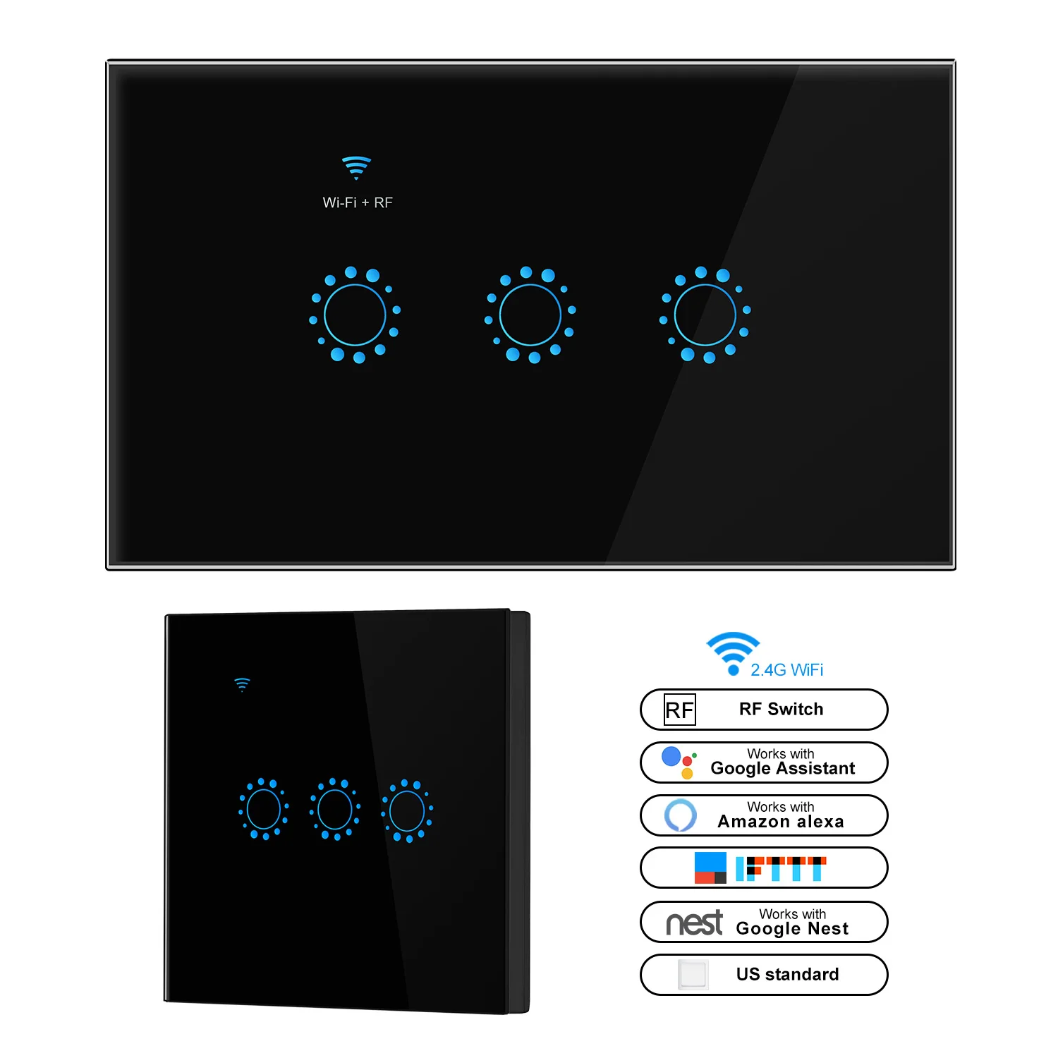 Smart light Switch Double Control 1 2 3 Gang WiFi Wall touch Switch