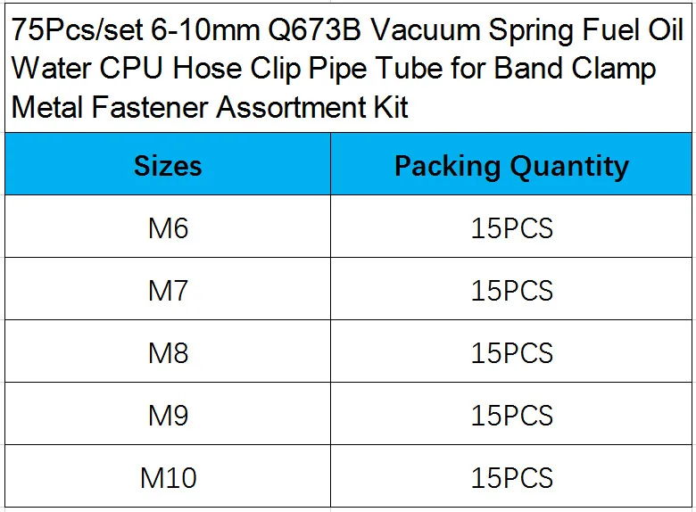 75 шт./компл. 6-10 мм Q673B вакуумной весной мазута водяной шланг Процессор зажим для шланга трубы для Диапазон зажима металлическая застежка Ассортимент Комплект