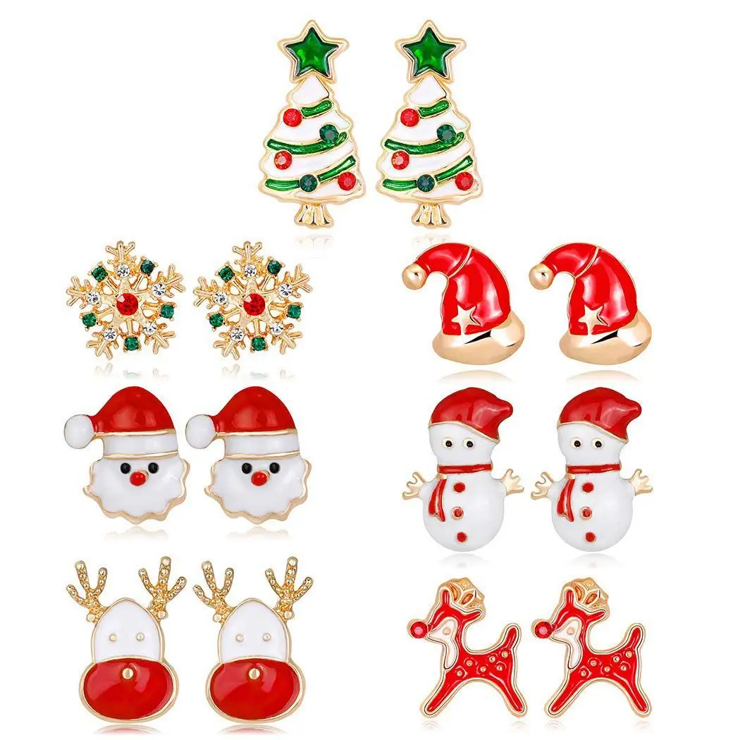 7 пар, рождественские серьги, милый Рождественский стиль, серьги-гвоздики для женщин, подарок