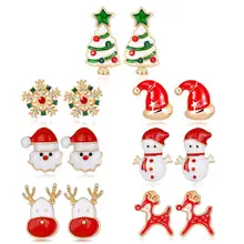 7 пар, рождественские серьги, милый Рождественский стиль, серьги-гвоздики для женщин, подарок