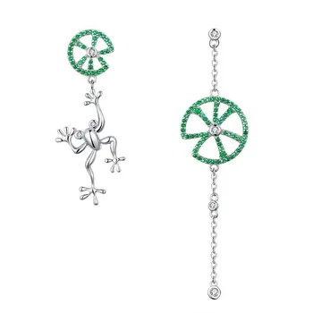 

925 Sterling Silver Jumping Frog Green Zircon Drop Earrings for Women Long Chain Animal Earrings Jewelry BSE027
