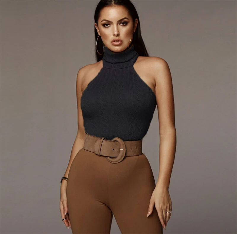 

New Women Summer Solid Halter Bodysuit Jumpsuit Bodycon Sleeveless Solid Black Khaki Tops Playsuit
