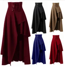 Steampunk Skirt for Women High Waist Solid Irregular Costume Party Shows Dance Skirts Plus Size Lace Up Cotton Clothing